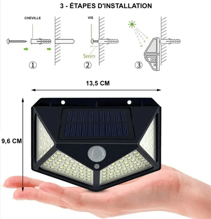 1/2/4 PIÈCES Nouvelles Lampes Solaires Applique Extérieure PIR Capteur De Mouvement 100LED - BRICOGARAGE