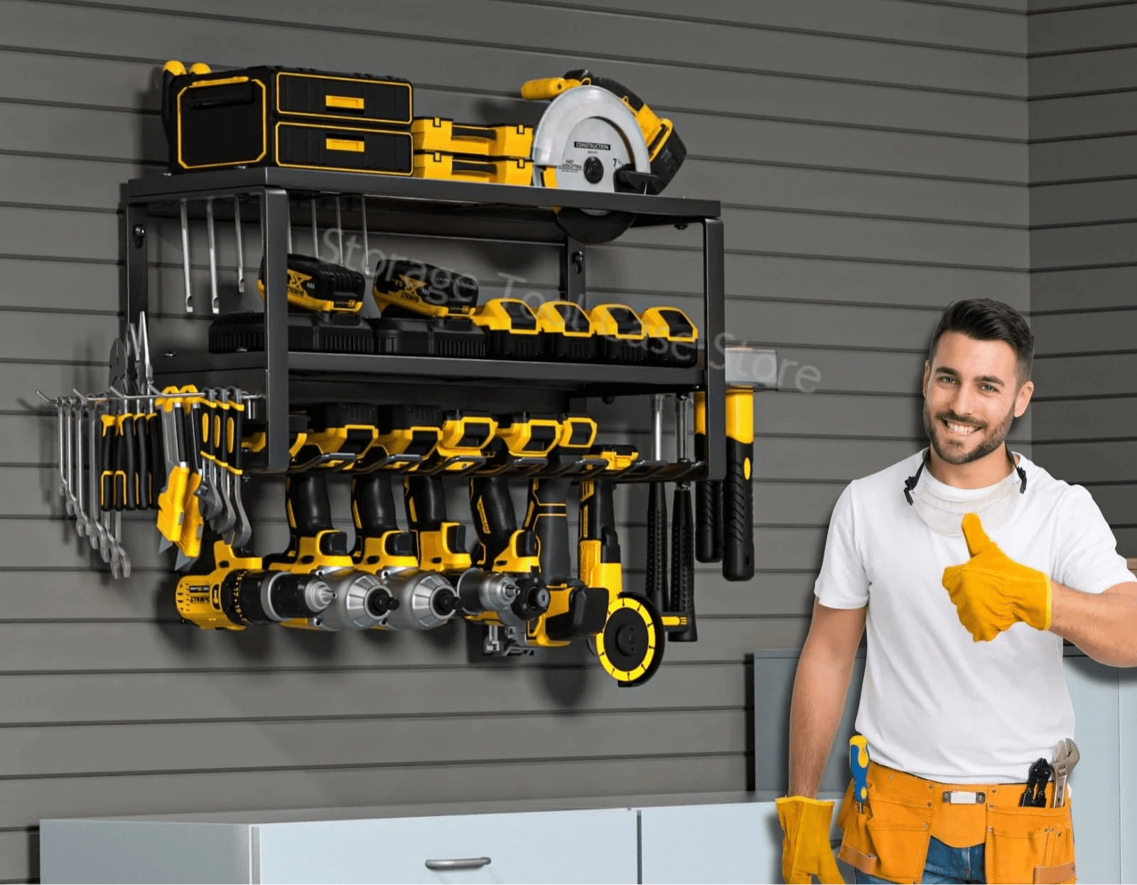 Support de rangement pour outils électriques, armoire à outils murale, porte - perceuse électrique, étagère à outils en métal lourd, support de rangement pour atelier et Garage - BRICOGARAGE