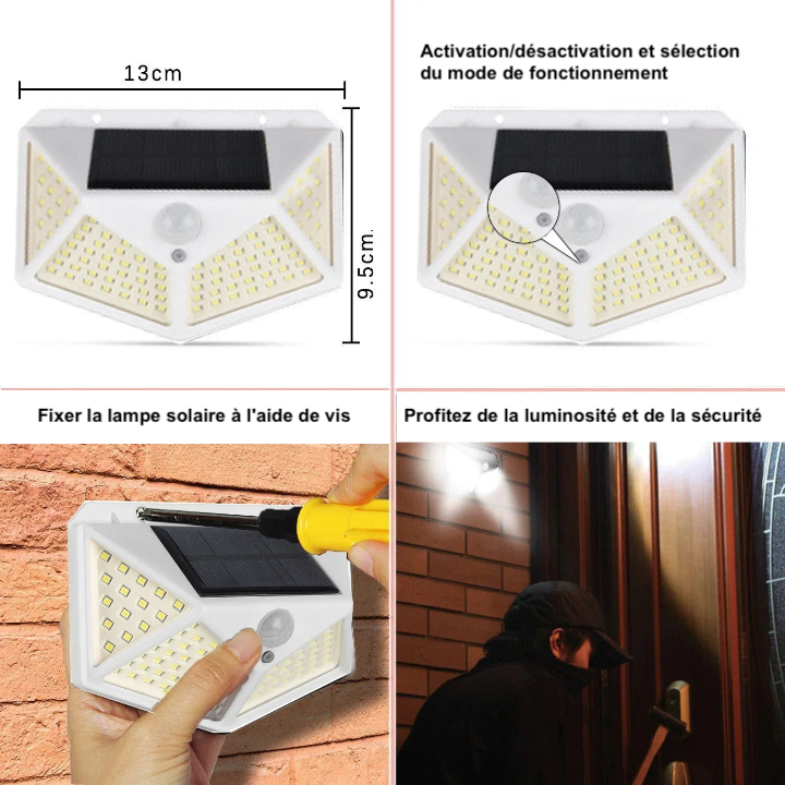 Applique murale solaire à 2/4 LED avec détecteur de mouvement, imperméable, luminaire décoratif d'extérieur, idéal pour un jardin ou devantures garage et maisons