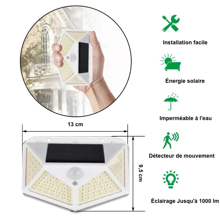 Applique murale solaire à 2/4 LED avec détecteur de mouvement, imperméable, luminaire décoratif d'extérieur, idéal pour un jardin ou devantures garage et maisons