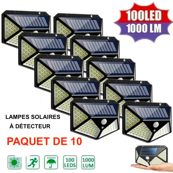 1 ~ 10 pièces 100 LED, appliques murales solaires extérieures étanches à capteur de mouvement solaire