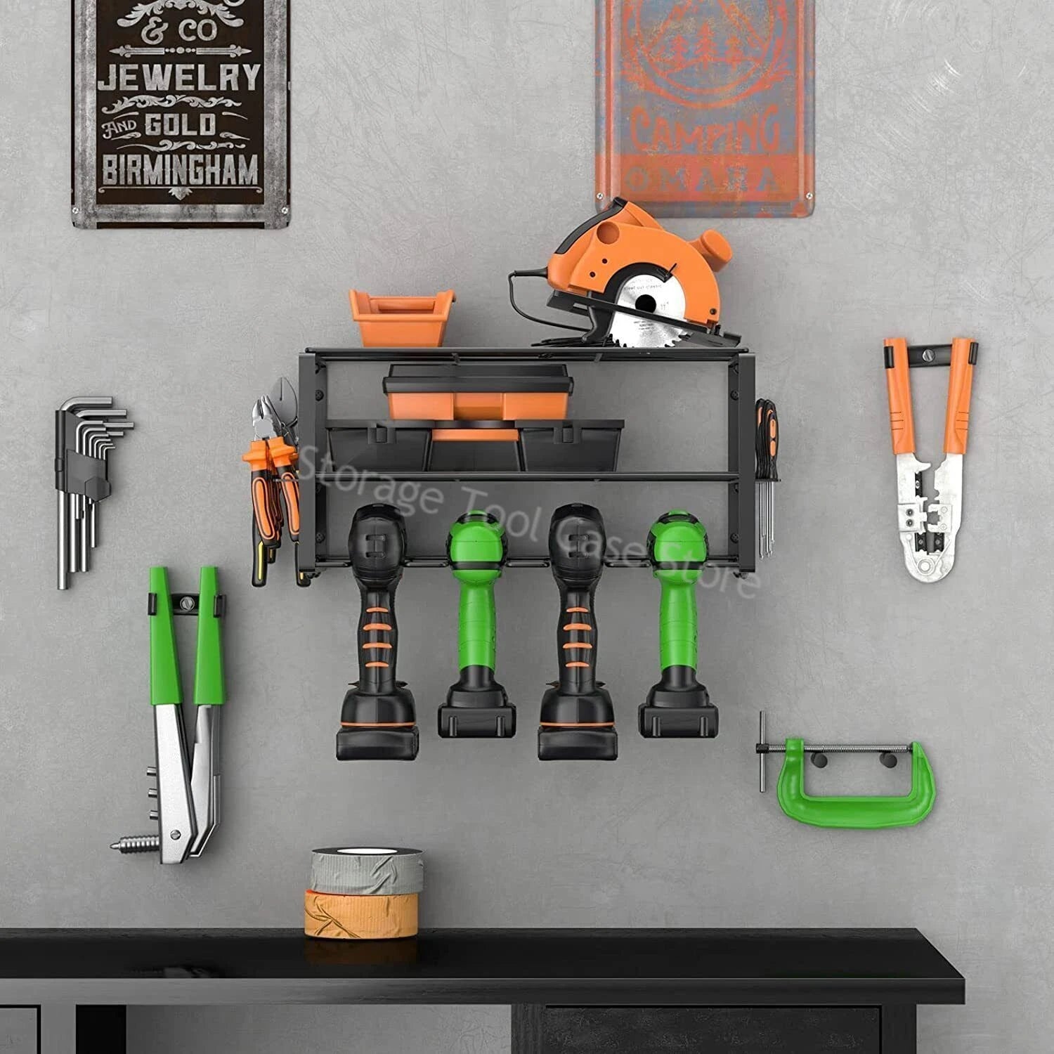 Support de rangement pour outils électriques, armoire à outils murale, porte - perceuse électrique, étagère à outils en métal lourd, support de rangement pour atelier et Garage - BRICOGARAGE